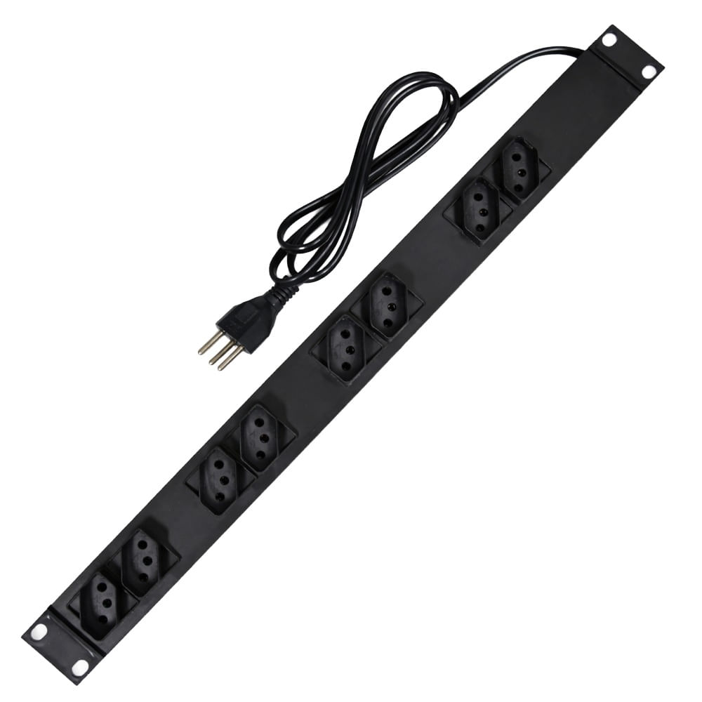 Régua/Calha Rack 19" ABS com 8 Tomadas 10A