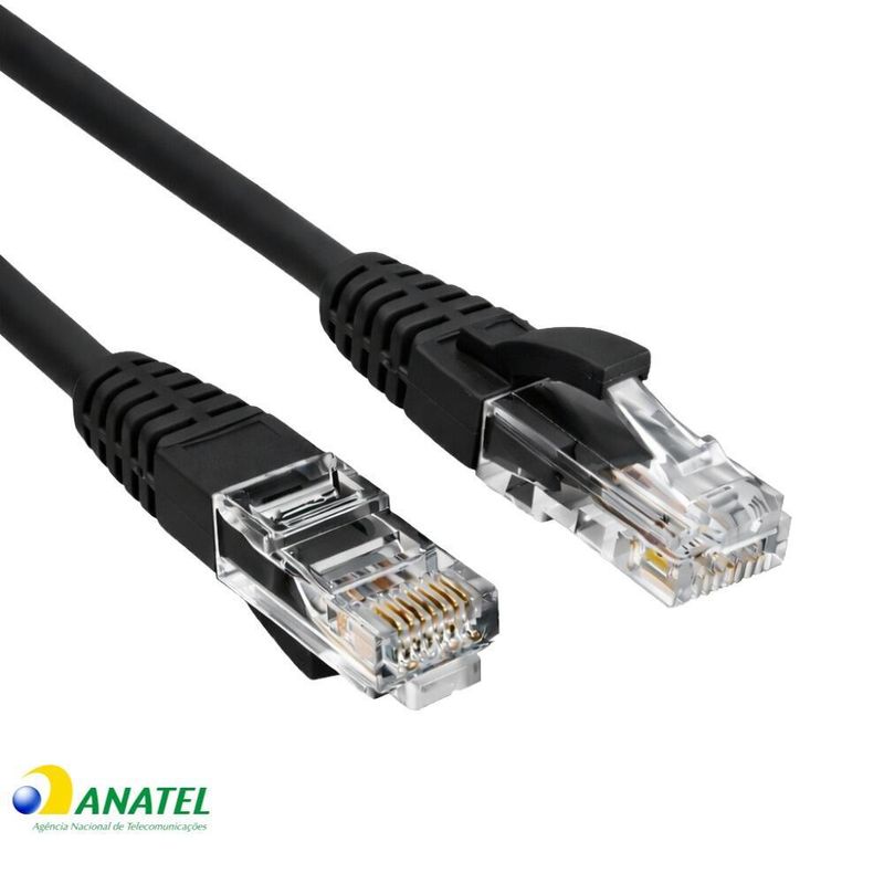 Patch Cord CAT5e 26AWG Preto 2,50 Metros