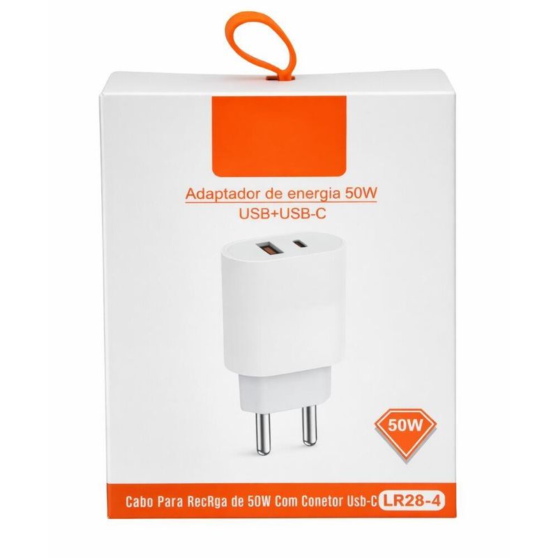 Carregador Rápido 50W 1 Porta USB-A + 1 Porta USB Tipo-C