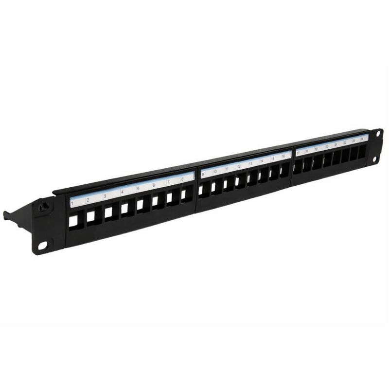 Patch Panel 24 Portas Descarregado com Guia Traseira Preto