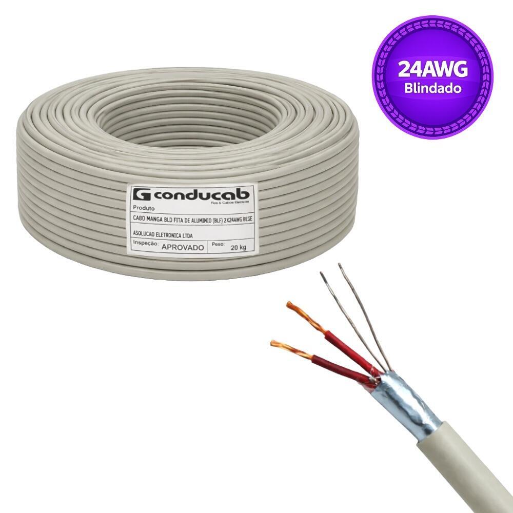 Cabo Manga 2 x 24 AWG 300V Blindado Cabo Manga 2 x 24AWG 300V Blindado, 50 Metros