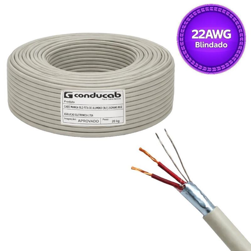 Cabo Manga 2 x 22 AWG 300V Blindado