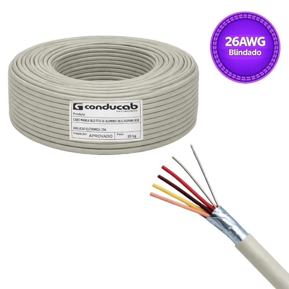 Cabo Manga 4 x 26AWG 300V Blindado, 50 Metros