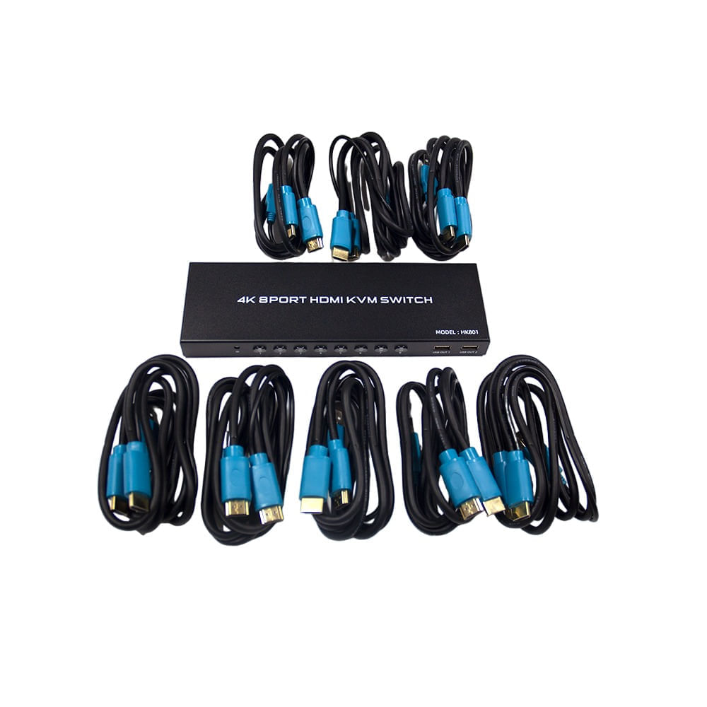 Chaveador Switch KVM HDMI 8 Portas 4K com Cabos e Controle