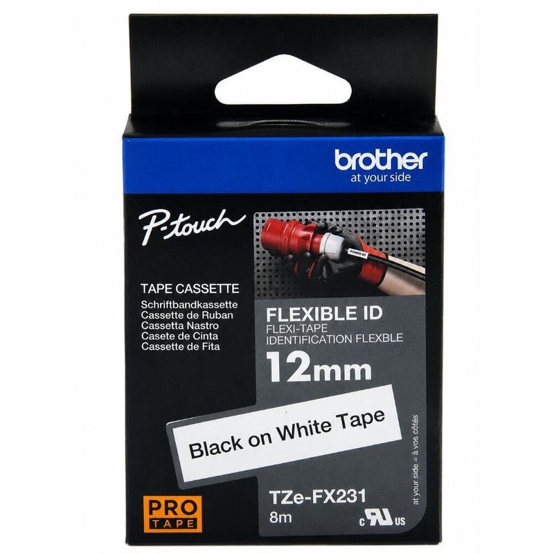 Fita para Rotulador 12mm x 8m Preto sobre Branco TZe-FX231