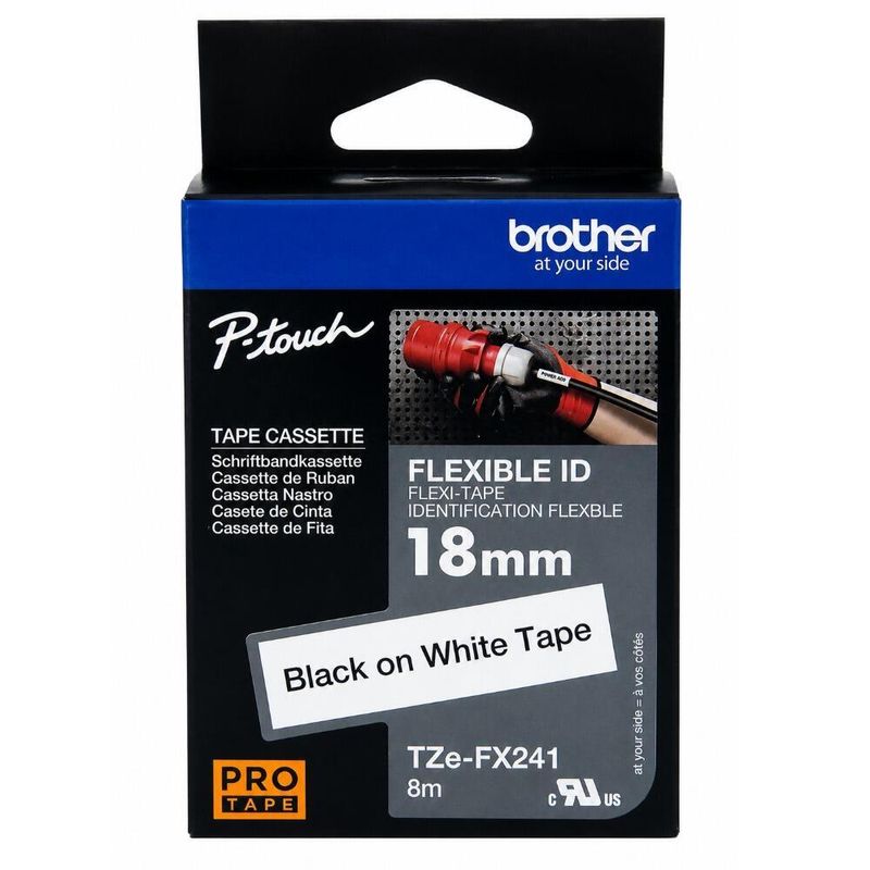 Fita para Rotulador 18mm x 8m Preto sobre Branco TZe-FX241